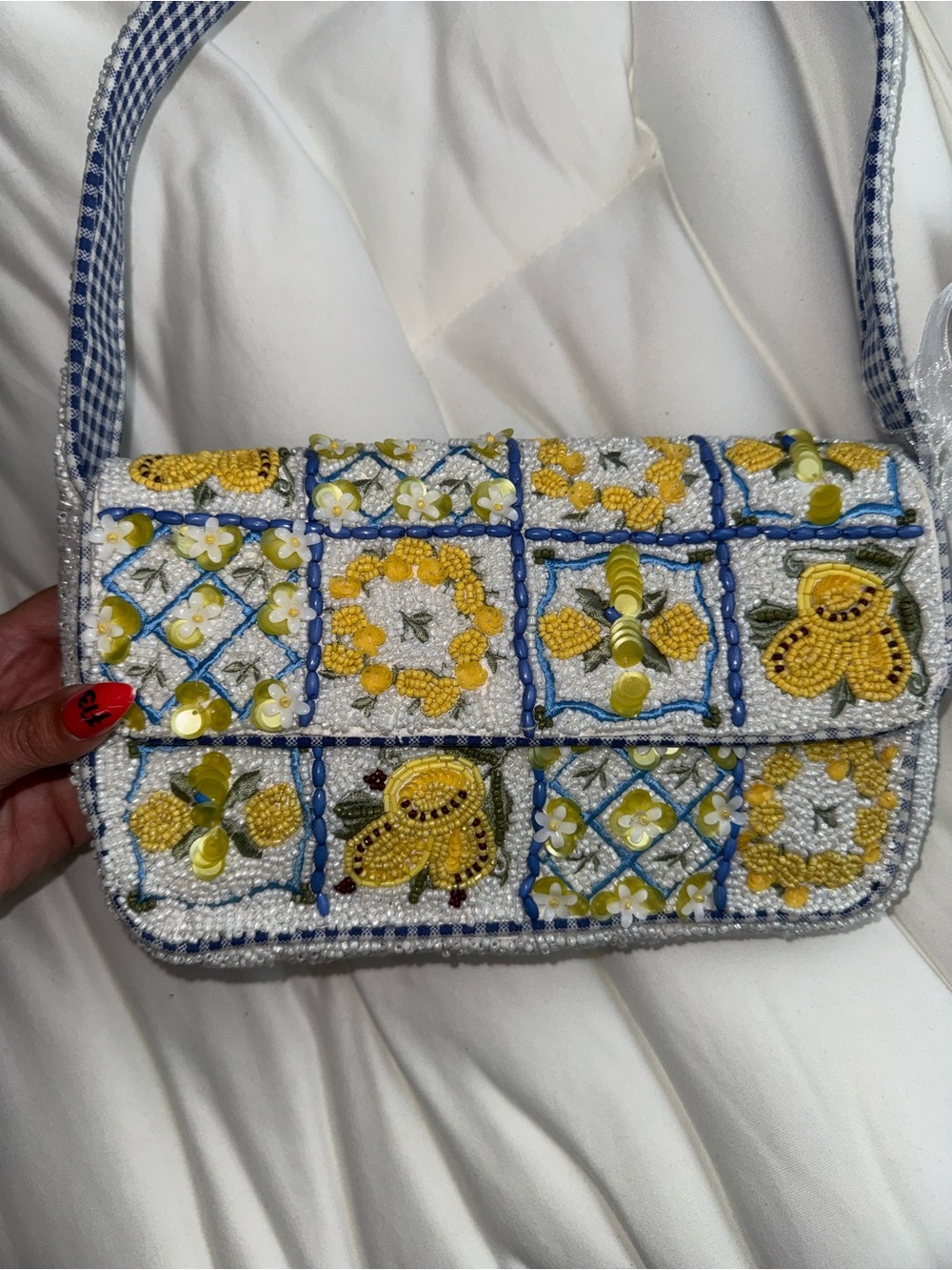 Lemon and Flower Beaded Shoulder Bag Handmade in India New with Tags - Picture 3 of 14